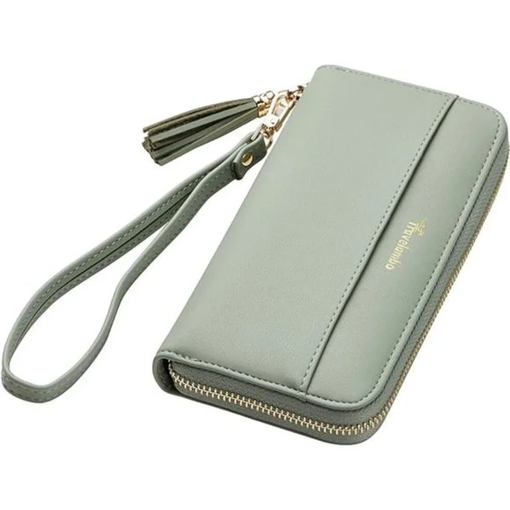 Travelambo Womens RFID Long Wallet Clutch Purse with Tassel Wrist Strap